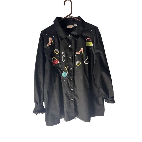 Quacker Factory Novelty Embroidered Embellished Button Front Shacket Women’s siz - Picture 1 of 7